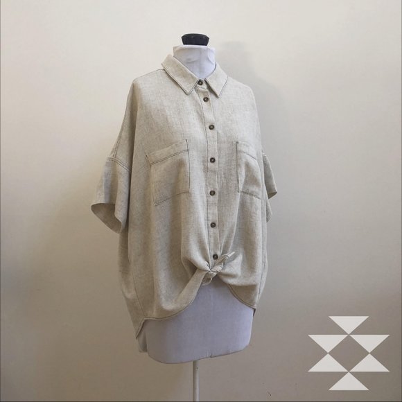 Linen Look Blouse Top Loose Fit Short Sleeve NWT - Picture 3 of 9